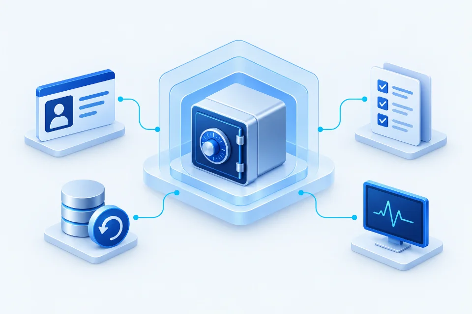 Layered access controls, protected data and recovery planning.